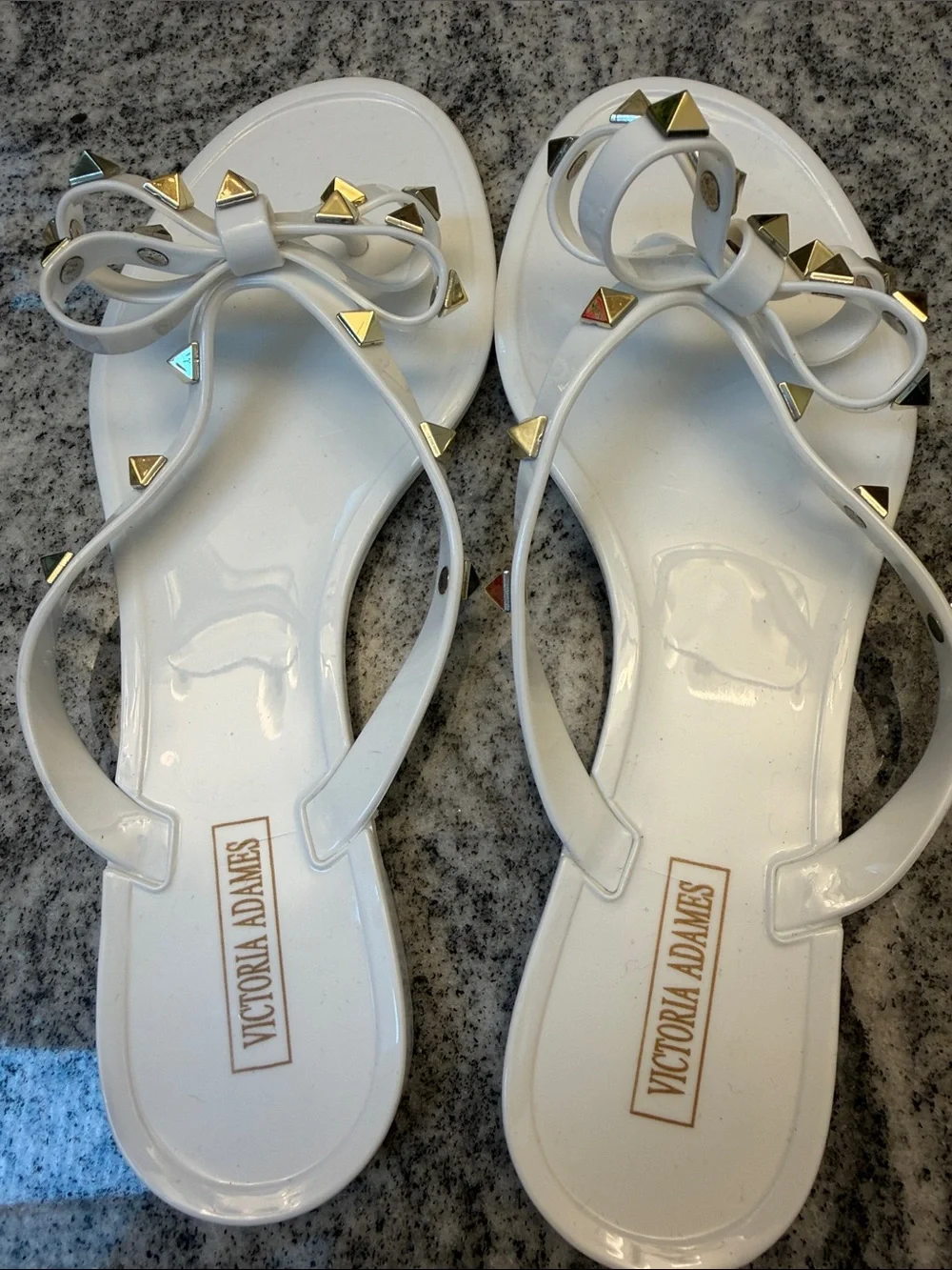 Victoria Adams White Studded Bow Jelly Flip-Flops